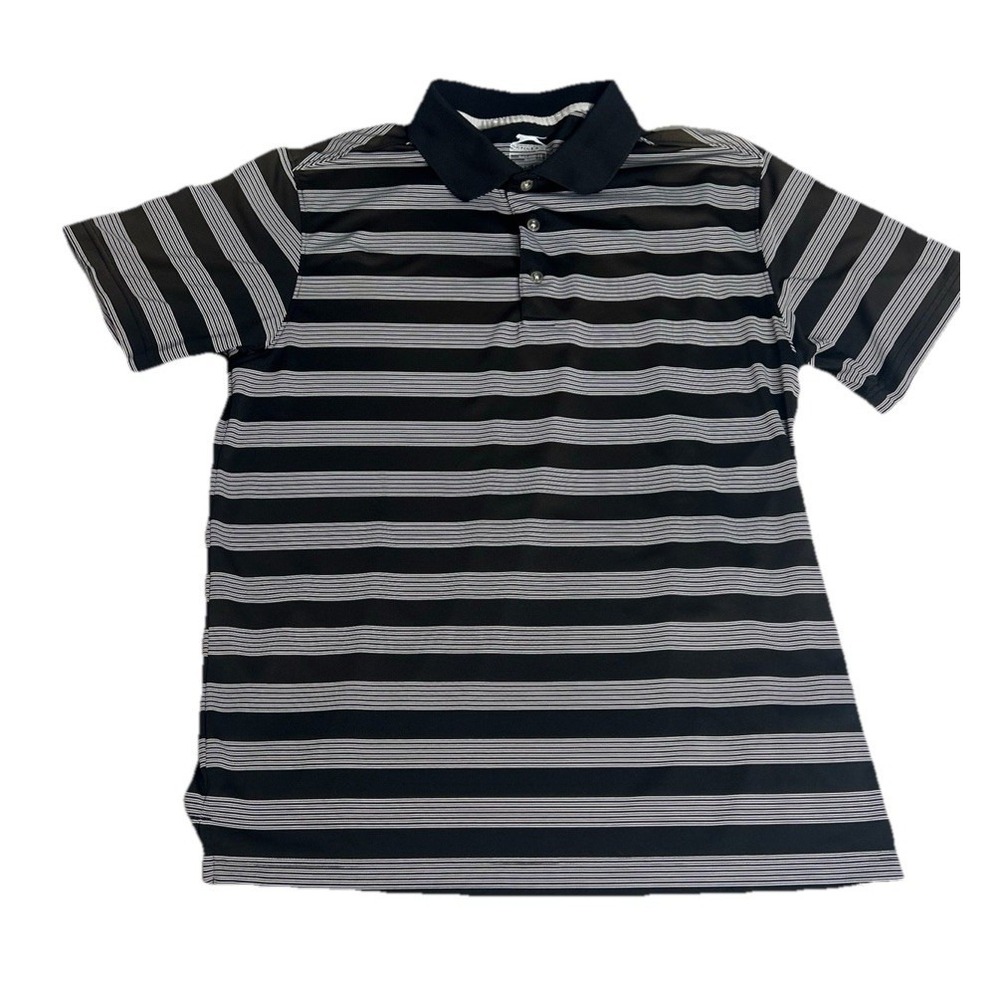 Slazenger Golf Polo Size L Brown Striped Performance Stretch Short Sleeve (309)
